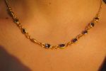 24k gold blue sapphire necklace//24k gold necklace//sapphire gold necklace//24k sapphire charm necklace//handmade necklace//artisan necklace