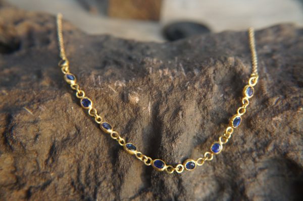 24k gold blue sapphire necklace//24k gold necklace//sapphire gold necklace//24k sapphire charm necklace//handmade necklace//artisan necklace