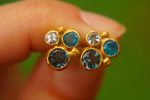 24k gold topaz and neon apatite studs//gold blue gems studs//topaz and apatite Earrings//blue and white topaz earrings//24k gold jewelry