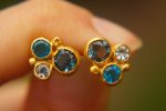 24k gold topaz and neon apatite studs//gold blue gems studs//topaz and apatite Earrings//blue and white topaz earrings//24k gold jewelry