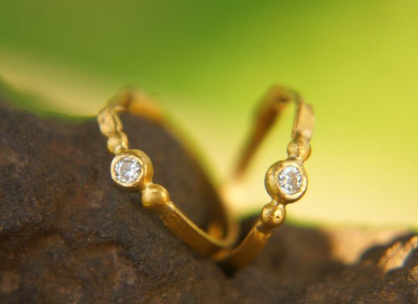 24k gold moissanite hoops//round moissanite gold hoops//24k solid gold//handmade artisan gold hoops//round moissanite gold earrings