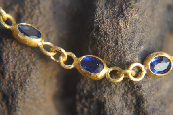 24k gold blue sapphire necklace//24k gold necklace//sapphire gold necklace//24k sapphire charm necklace//handmade necklace//artisan necklace