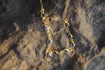 24k gold blue sapphire necklace//24k gold necklace//sapphire gold necklace//24k sapphire charm necklace//handmade necklace//artisan necklace