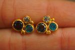 24k gold topaz and neon apatite studs//gold blue gems studs//topaz and apatite Earrings//blue and white topaz earrings//24k gold jewelry