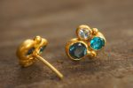 24k gold topaz and neon apatite studs//gold blue gems studs//topaz and apatite Earrings//blue and white topaz earrings//24k gold jewelry