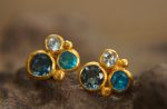 24k gold apatite studs//gold apatite earrings//24k gold blue gem studs//24k handmade Earrings//artisan apatite earrings//24k gold jewelry