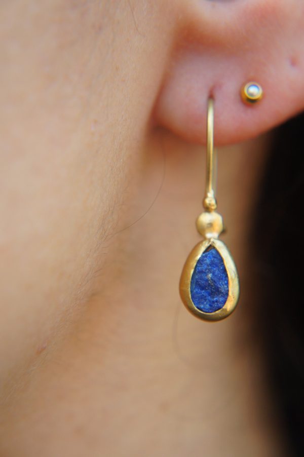 24k gold drop lapis dangles//gold drop lapis earrings//24k lapis dangles//artisan lapis earrings//gold lapis earrings//24k lapis dangles