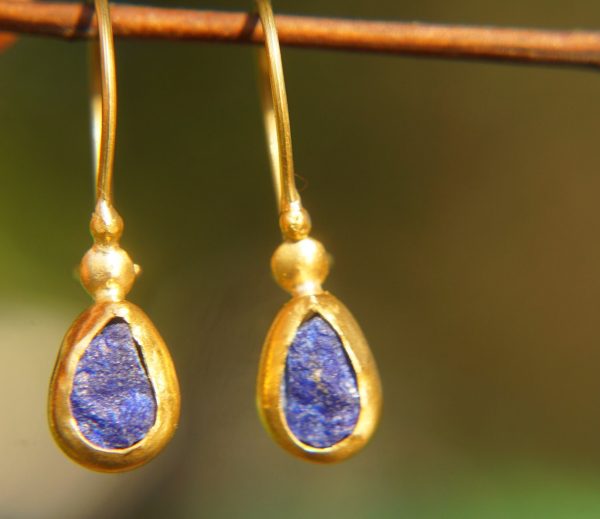 24k gold drop lapis dangles//gold drop lapis earrings//24k lapis dangles//artisan lapis earrings//gold lapis earrings//24k lapis dangles
