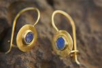 24k gold round lapis dangles//gold round lapis earrings//24k lapis dangles//artisan lapis earrings//gold lapis earrings//24k lapis dangles