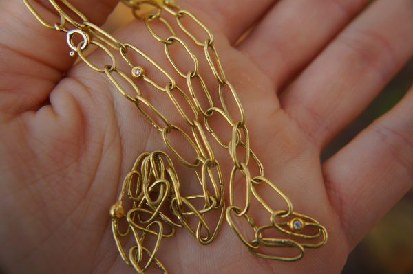 21k gold links and diamonds necklace//21k handmade links necklace//gold diamond artisan chain//21k gold chain necklace//artisan gold chain