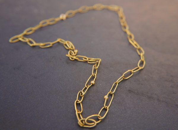 21k gold links and diamonds necklace//21k handmade links necklace//gold diamond artisan chain//21k gold chain necklace//artisan gold chain