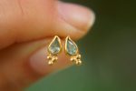 24k gold apatite studs//gold apatite earrings//24k gold blue gem studs//24k handmade Earrings//artisan apatite earrings//24k gold jewelry