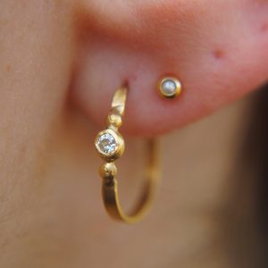 24k gold moissanite hoops//round moissanite gold hoops//24k solid gold//handmade artisan gold hoops//round moissanite gold earrings