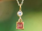 24k gold blue tourmaline and moissanite pendant//square blue tourmaline pendant//moissanite gold necklace//artisan tourmaline pendant