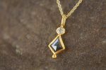 24k gold dark diamond and moissanite pendant//black diamond pendant//moissanite gold necklace//artisan dark diamond pendant