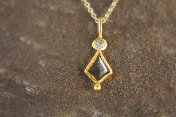 24k gold dark diamond and moissanite pendant//black diamond pendant//moissanite gold necklace//artisan dark diamond pendant