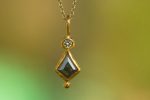24k gold dark diamond and moissanite pendant//black diamond pendant//moissanite gold necklace//artisan dark diamond pendant
