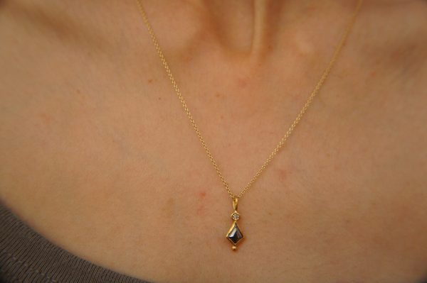 24k gold dark diamond and moissanite pendant//black diamond pendant//moissanite gold necklace//artisan dark diamond pendant