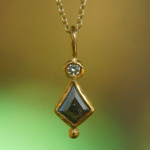 24k gold dark diamond and moissanite pendant//black diamond pendant//moissanite gold necklace//artisan dark diamond pendant