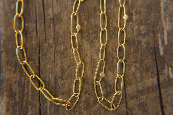 21k gold links and diamonds necklace//21k handmade links necklace//gold diamond artisan chain//21k gold chain necklace//artisan gold chain