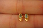 24k gold apatite studs//gold apatite earrings//24k gold blue gem studs//24k handmade Earrings//artisan apatite earrings//24k gold jewelry
