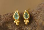 24k gold apatite studs//gold apatite earrings//24k gold blue gem studs//24k handmade Earrings//artisan apatite earrings//24k gold jewelry