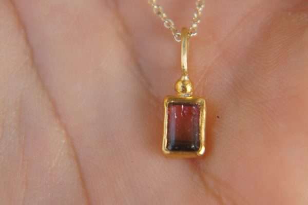 24k gold watermelon tourmaline pendant//watermelon tourmaline pendant//bicolor tourmaline gold chain//artisan tourmaline pendant//24k chain