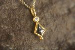 24k gold dark diamond and moissanite pendant//black diamond pendant//moissanite gold necklace//artisan dark diamond pendant