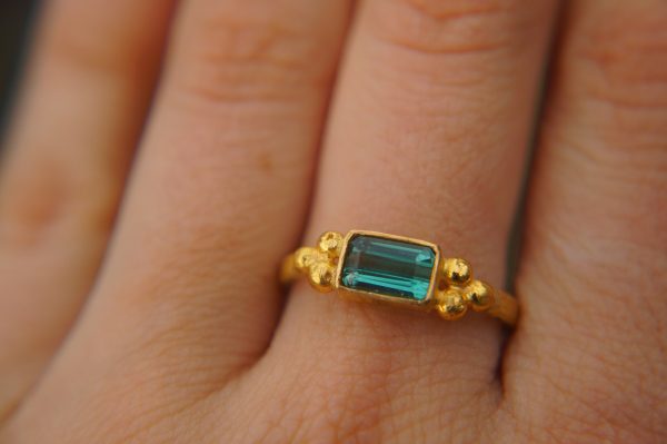 24k gold blue tourmaline ring//gold tourmaline ring//24k tourmaline jewelry//unique tourmaline engagement ring//artisan tourmaline ring