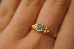 24k gold small blue tourmaline ring//gold tourmaline ring//24k tourmaline jewelry//tourmaline engagement ring//artisan tourmaline ring