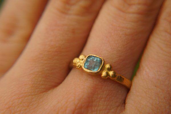 24k gold small blue tourmaline ring//gold tourmaline ring//24k tourmaline jewelry//tourmaline engagement ring//artisan tourmaline ring