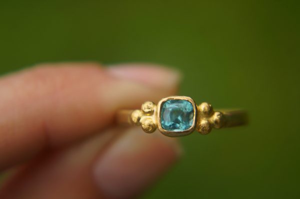24k gold small blue tourmaline ring//gold tourmaline ring//24k tourmaline jewelry//tourmaline engagement ring//artisan tourmaline ring