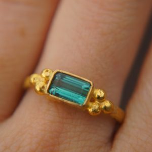24k gold blue tourmaline ring//gold tourmaline ring//24k tourmaline jewelry//unique tourmaline engagement ring//artisan tourmaline ring