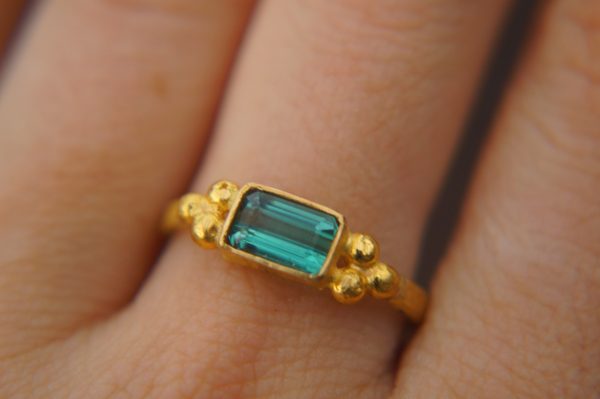 24k gold blue tourmaline ring//gold tourmaline ring//24k tourmaline jewelry//unique tourmaline engagement ring//artisan tourmaline ring