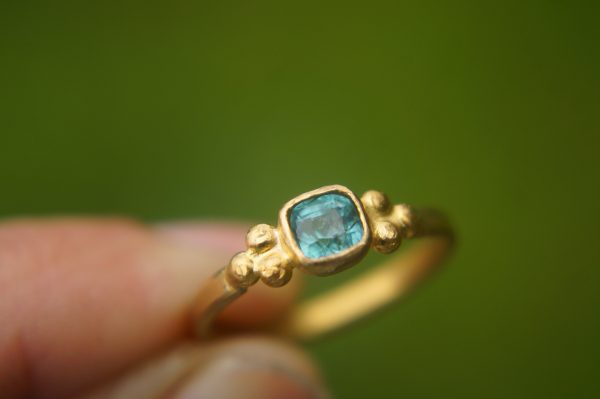 24k gold small blue tourmaline ring//gold tourmaline ring//24k tourmaline jewelry//tourmaline engagement ring//artisan tourmaline ring