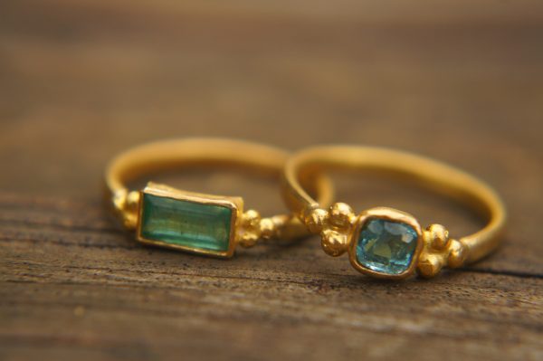 24k gold small blue tourmaline ring//gold tourmaline ring//24k tourmaline jewelry//tourmaline engagement ring//artisan tourmaline ring