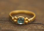 24k gold small blue tourmaline ring//gold tourmaline ring//24k tourmaline jewelry//tourmaline engagement ring//artisan tourmaline ring