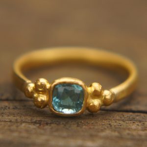 24k gold small blue tourmaline ring//gold tourmaline ring//24k tourmaline jewelry//tourmaline engagement ring//artisan tourmaline ring