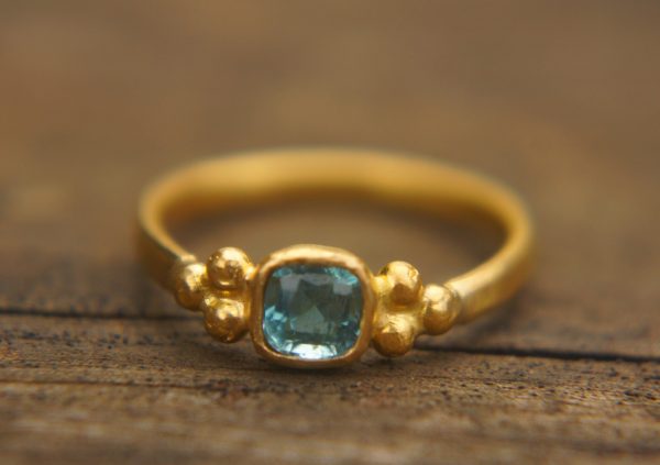 24k gold small blue tourmaline ring//gold tourmaline ring//24k tourmaline jewelry//tourmaline engagement ring//artisan tourmaline ring