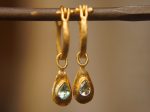 22k gold apatite hoops//gold apatite hoops//artisan gold apatite earrings//handmade artisan gold hoops//22k gold apatite earrings