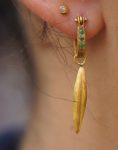 22k gold emerald hoops//gold leaf earrings//artisan emerald earrings//handmade gold hoops//22k emerald earrings//gold leaf hoops