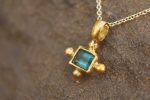 24k gold blue tourmaline pendant//square blue tourmaline pendant//tourmaline gold necklace//artisan 24k gold pendant//handmade one of a king