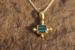 24k gold blue tourmaline pendant//square blue tourmaline pendant//tourmaline gold necklace//artisan 24k gold pendant//handmade one of a king