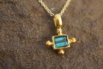 24k gold blue tourmaline pendant//square blue tourmaline pendant//tourmaline gold necklace//artisan 24k gold pendant//handmade one of a king
