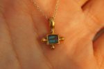 24k gold blue tourmaline pendant//square blue tourmaline pendant//tourmaline gold necklace//artisan 24k gold pendant//handmade one of a king