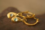 22k gold apatite hoops//gold apatite hoops//artisan gold apatite earrings//handmade artisan gold hoops//22k gold apatite earrings