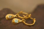 22k gold apatite hoops//gold apatite hoops//artisan gold apatite earrings//handmade artisan gold hoops//22k gold apatite earrings