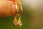 22k gold apatite hoops//gold apatite hoops//artisan gold apatite earrings//handmade artisan gold hoops//22k gold apatite earrings
