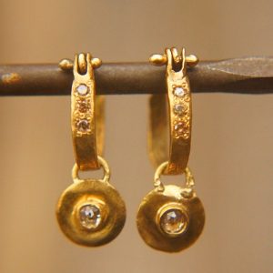 22k gold champagne diamond hoops//gold diamond hoops//gold champagne diamond earrings//handmade gold hoops//22k gold diamond earrings