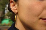 22k gold emerald hoops//gold leaf earrings//artisan emerald earrings//handmade gold hoops//22k emerald earrings//gold leaf hoops